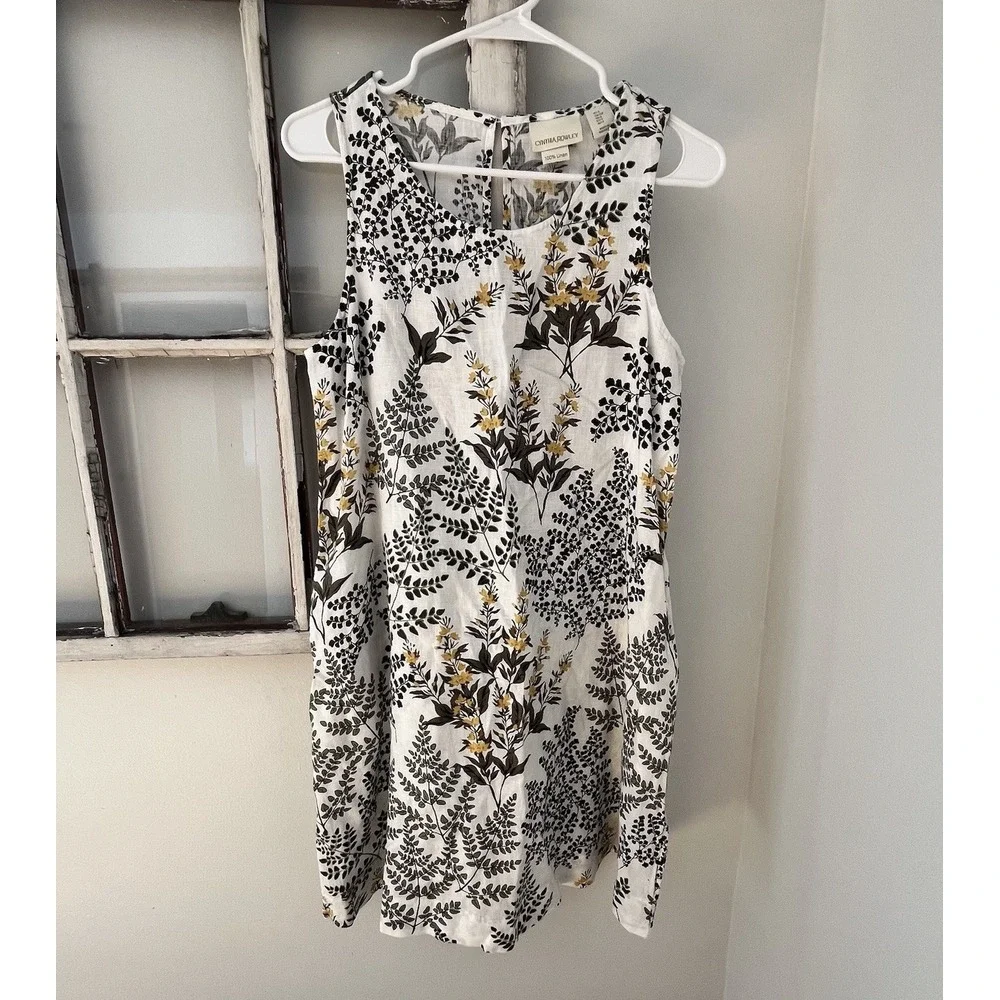 cynthia rowley floral linen dress Cynthia Rowley Tropical Print Womens Dress 100% Linen Sz M